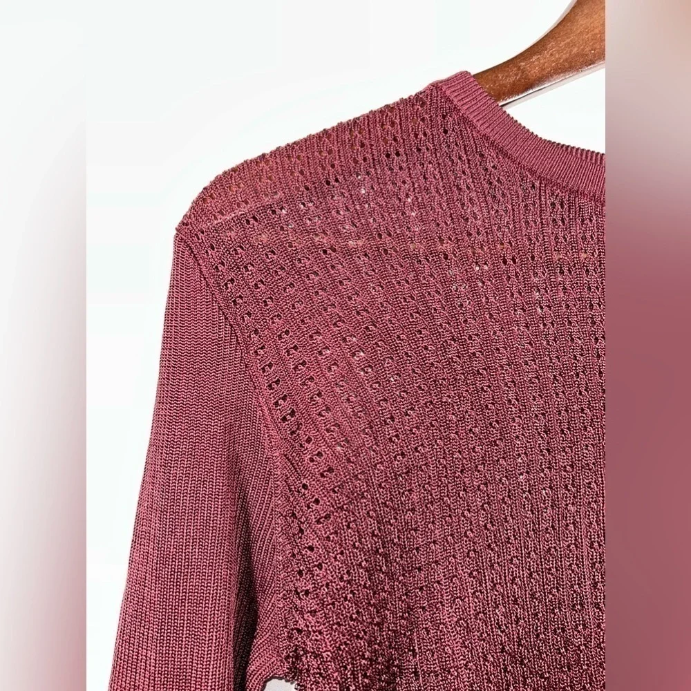 Free People H20 Crew Pullover Sweater Womens Open Knit Ribbed Mesh Sz Medium